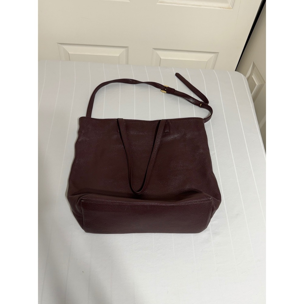 Mishka Burgundy Pebbled Leather Tote Bag Crossbody Handbag Gold Hardware
